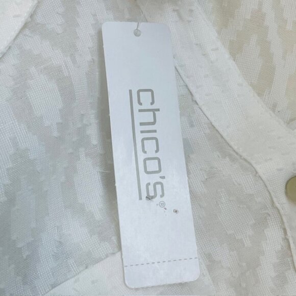 CHICO'S Textured Diamond Jacquard Button-Front Long Sleeve Blouse, Medium - NWT - Picture 8 of 10